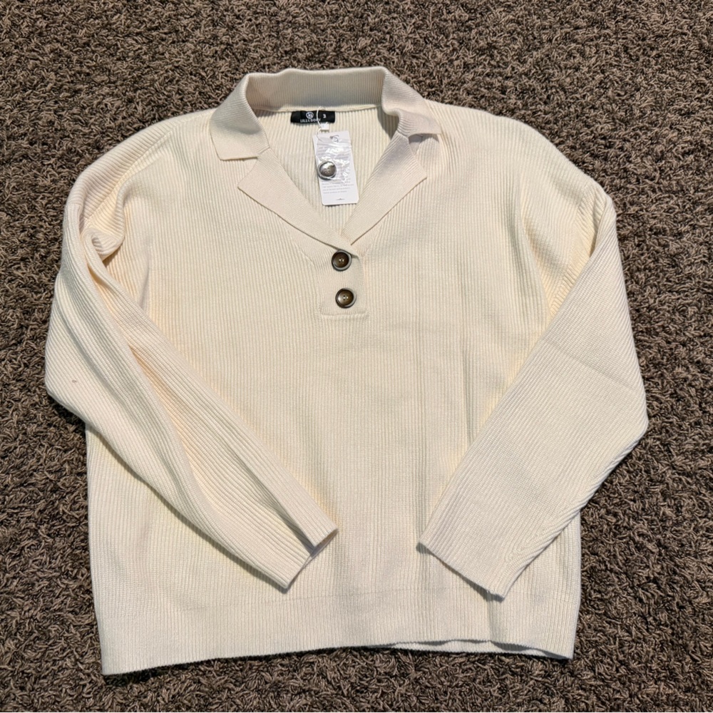 Elegant Cream V-Neck Sweater with Button Details